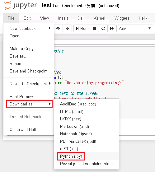 ipynbファイルの内容をpyファイルに保存する